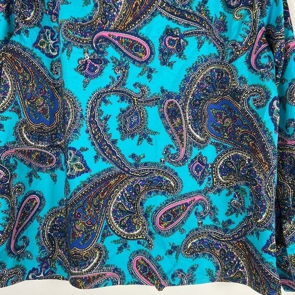 Talbots Petite Teal Multicolor Paisley Print Long Sleeve Button Down Shirt - Picture 13 of 16